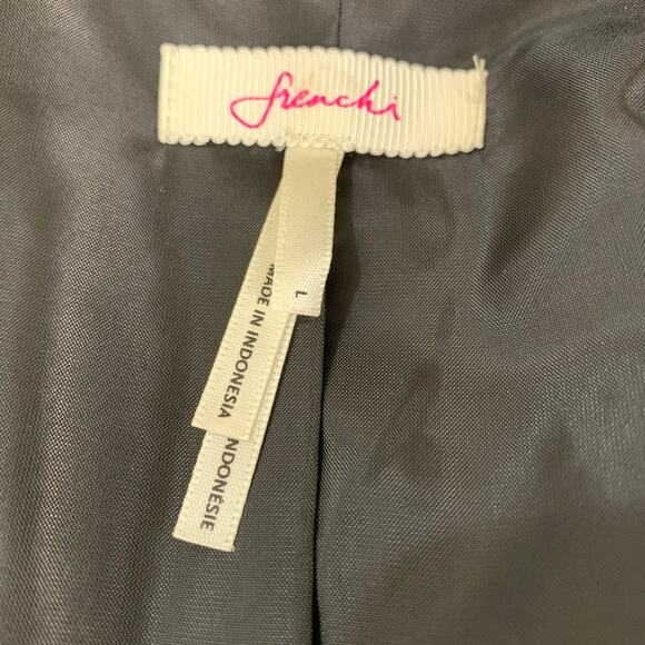 Frenchi Size L Tweed Crop Blazer Jacket Black and White Fringe Trim Preppy Fall - Picture 8 of 10